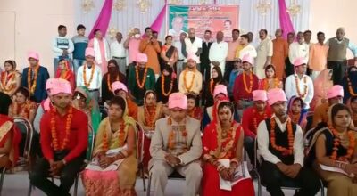 बरेली - आँवला नगर पलिका में 35 जोडे बधें दांपत्य सूत्र में,आँवला विधायक धर्मपाल सिंह ने दिया आशीर्वाद।