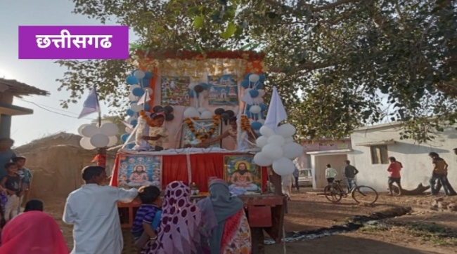 रायपुर:-छत्तौद में अखाड़ा पंथी शोभायात्रा के साथ मनाया गुरूघासीदास जयंती