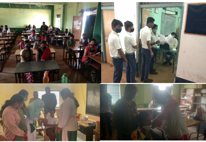 रायपुर :- बड़ों से ज्यादा तेज स्कूली बच्चों का टीकाकरण हायर सेकंडरी स्कूल बहेसर में लगा शिविर