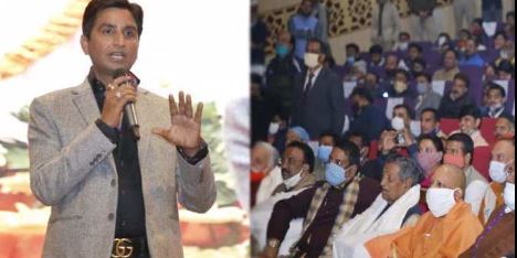 योगी के सामने कुमार विश्वास बोले- कवि घबराए हुए हैं, बाहर देखने गए कि महाराज जी कैसे आए
