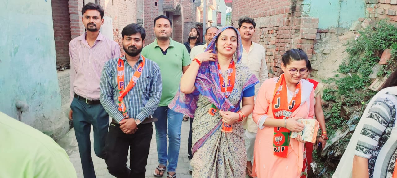 बरेली -  सिरौली नगर पंचायत में भाजपा प्रत्याशी निशा शर्मा के प्रचार में डोर टू डोर किया युवा कार्यकर्ताओ ने जनसंपर्क।