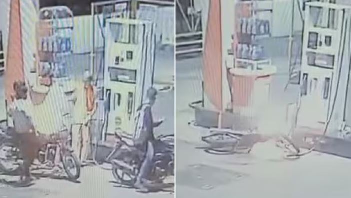 पेट्रोल पंप पर तेल भराने आए तीन लड़कों ने खेला अजब खेल