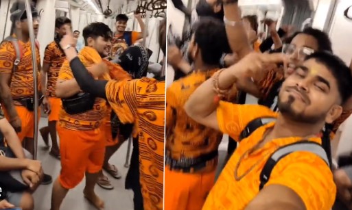मेट्रो में अब कांवड़ियों की टोली ने बनाई रील्स, शिव शंभू गाने पर किया खूब डांस, लोग बोले 'सब गांजे की पुड़िया का असर है' !