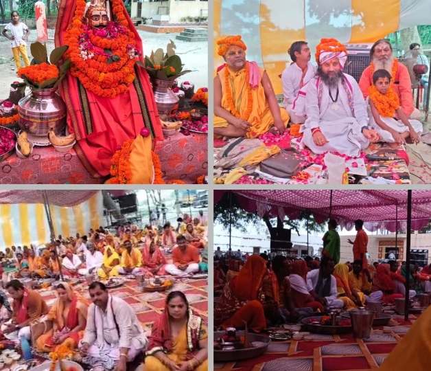 बरेली - आंवला के ढिलवारी धाम पर हुआ 108 यजमानों का महा रुद्राभिषेक।