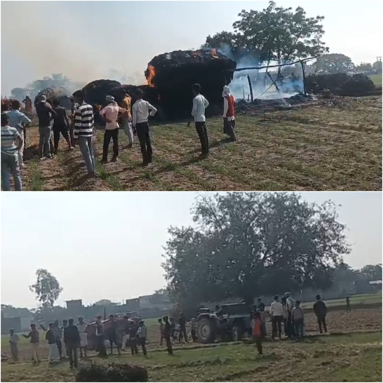 बदायूं: झोपड़ी में लगी आग बीस बीघा खेत का पुआल जलकर हुआ राख।