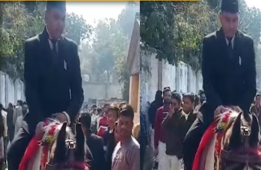 एलएलबी की परीक्षा देने के लिए सूट बूट में घोड़ी पर सवार हो आया यह शख्स