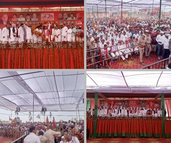 बरेली : आंवला लोक सभा क्षेत्र के देवचरा बाजार मैदान में विरोधियों पर दहाड़े पूर्व सीएम अखिलेश यादव।