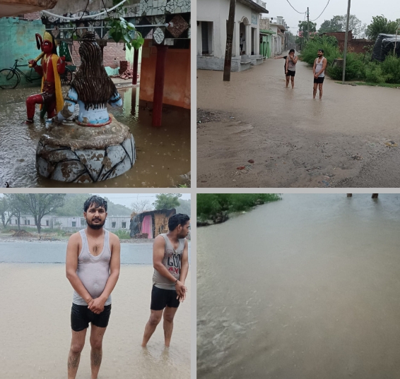बरेली - पीडब्ल्यूडी विभाग की लापरवाही के चलते बरसात के पानी में डूबा पुरा गांव ग्रामीण परेशान।