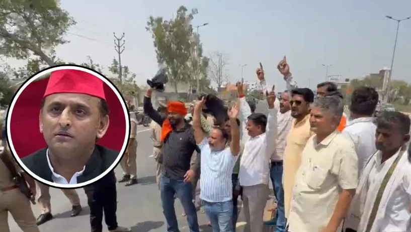 अलीगढ़ पहुंचे सपा मुखिया अखिलेश यादव को क्षत्रिय महासभा ने दिखाएं काले झंडे ?
