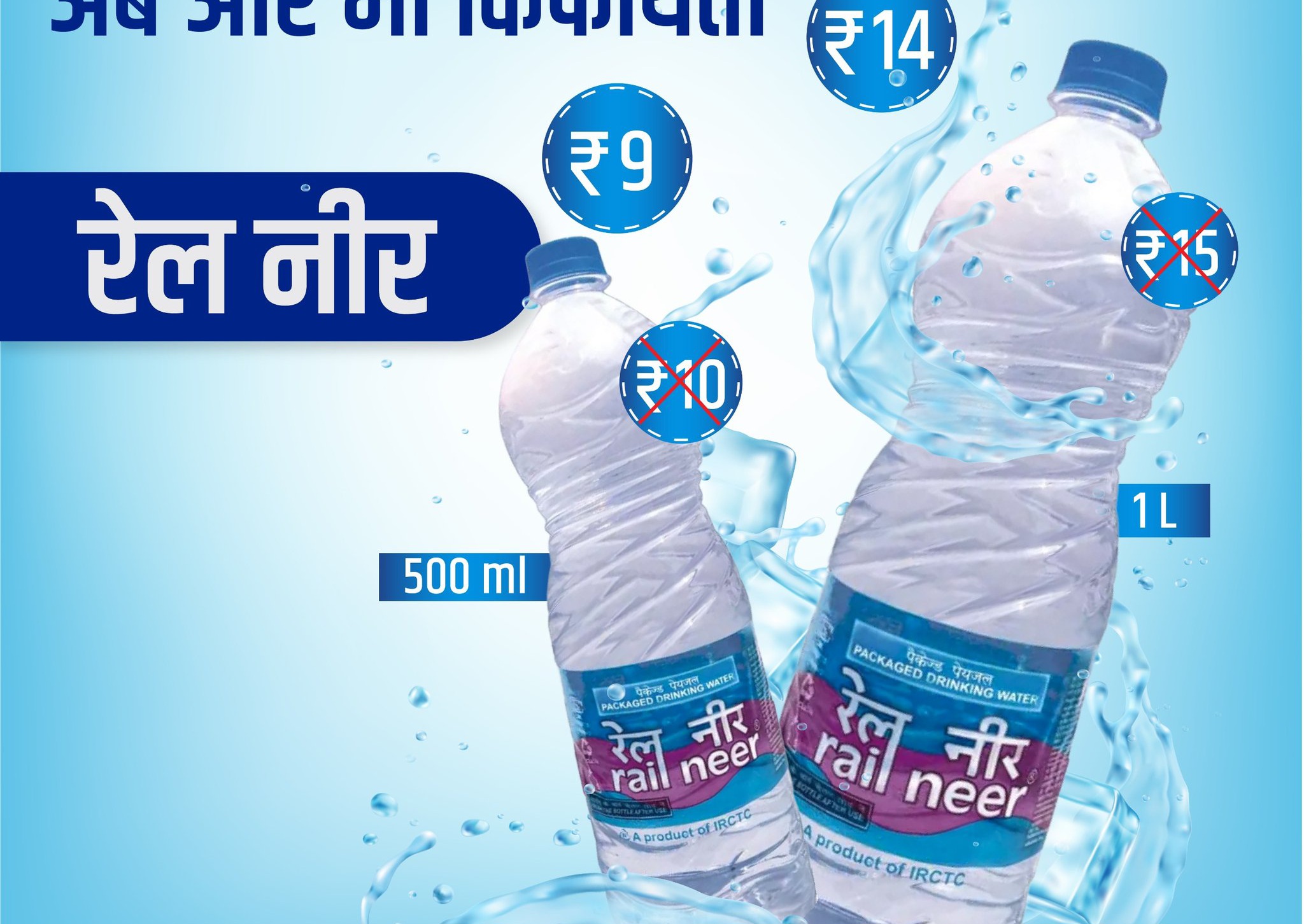 नई दिल्ली:रेलवे ने घटाई रेल नीर और पैकेज्ड पानी की कीमतें, यात्रियों को मिलेगी राहत