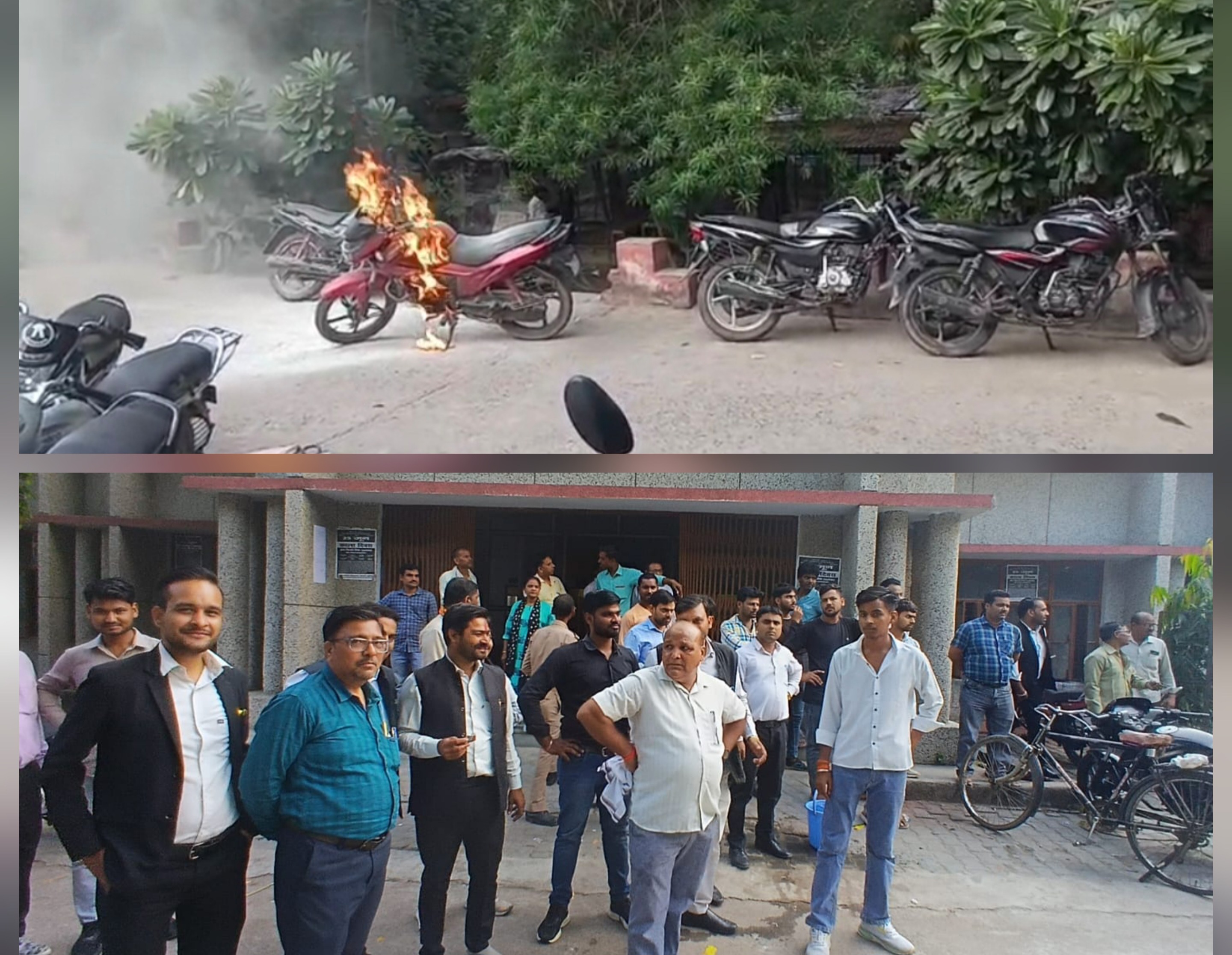 फर्रुखाबाद:फतेहगढ़ कचहरी परिसर में बाइक में लगी आग, RI अजीत द्विवेदी की सतर्कता से टली बड़ी घटना