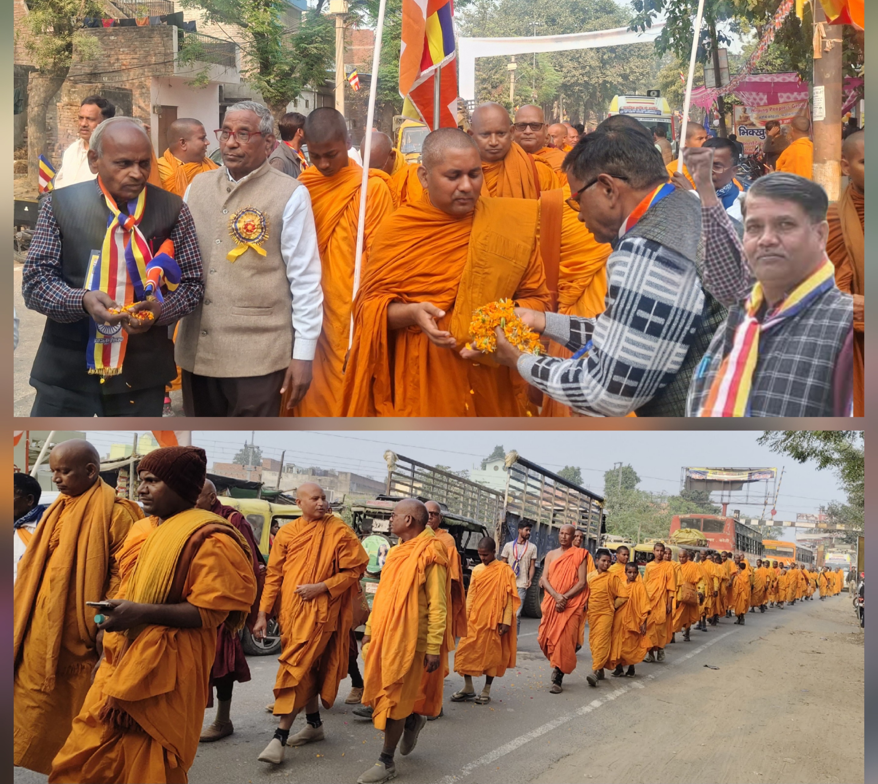 फर्रुखाबाद में भिक्खु महासंघ की विशाल धम्म यात्रा का भव्य स्वागत, जगह-जगह पुष्पवर्षा व सत्कार