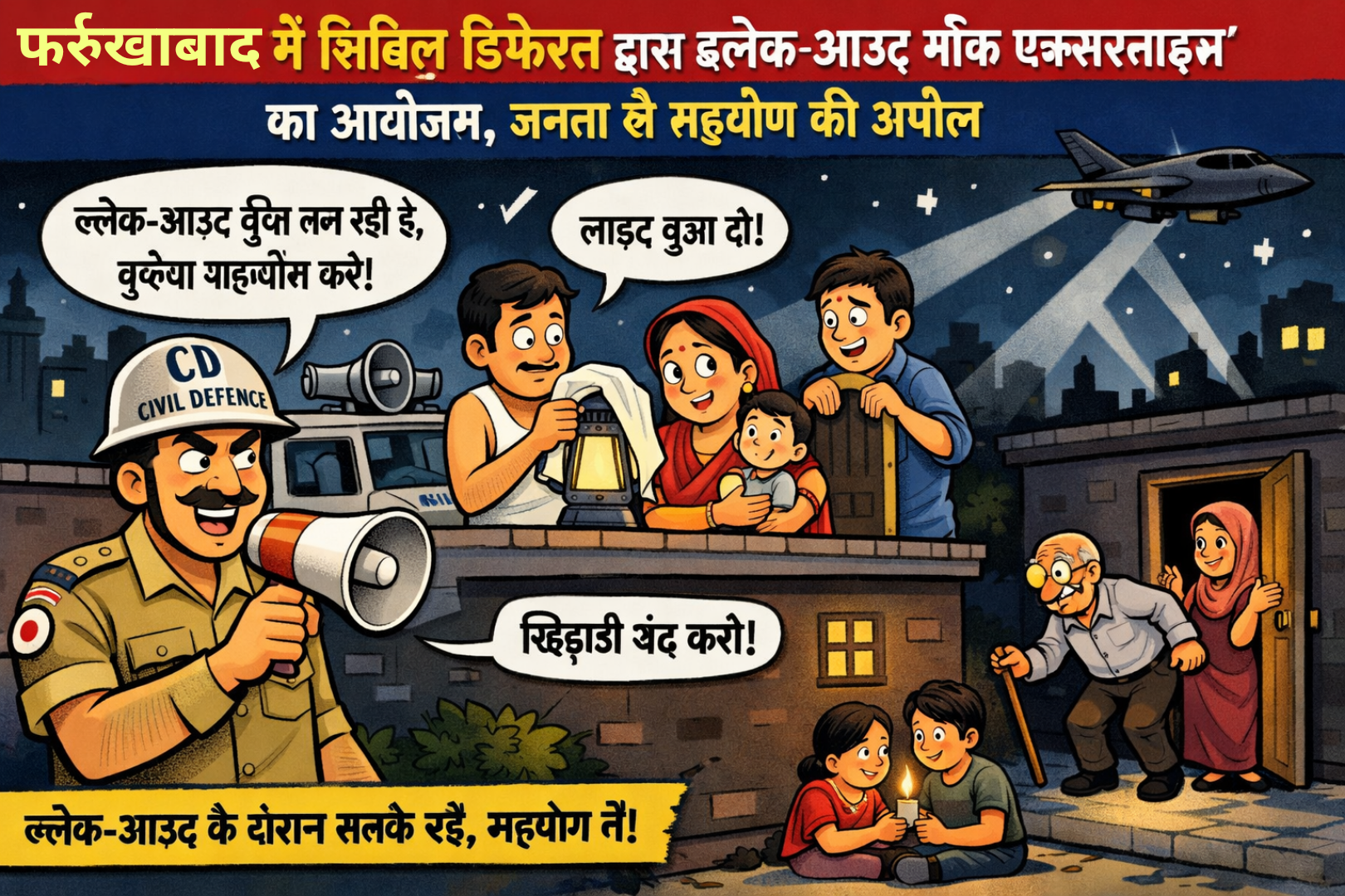 फर्रुखाबाद में सिविल डिफेन्स द्वारा ब्लैक-आउट मॉक एक्सरसाइज का आयोजन, जनता से सहयोग की अपील