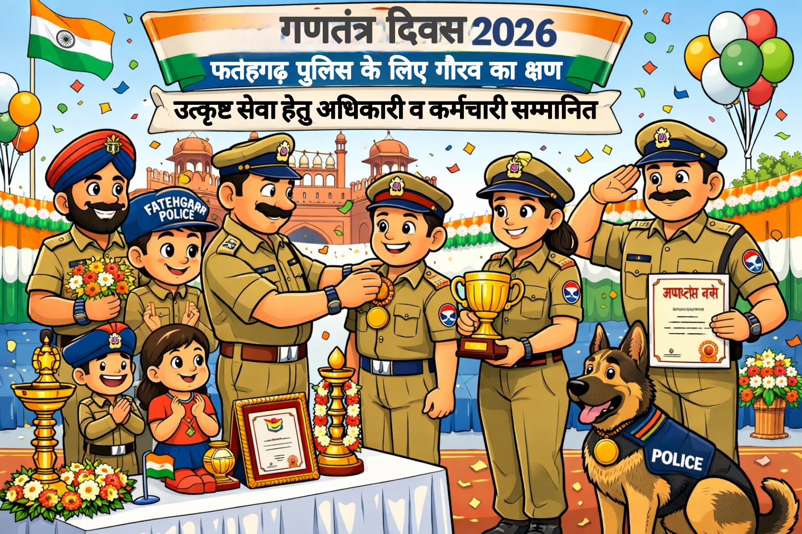 फर्रुखाबाद:गणतंत्र दिवस 2026 पर फतेहगढ़ पुलिस के लिए गौरव का क्षण, उत्कृष्ट सेवा हेतु अधिकारी व कर्मचारी सम्मानित