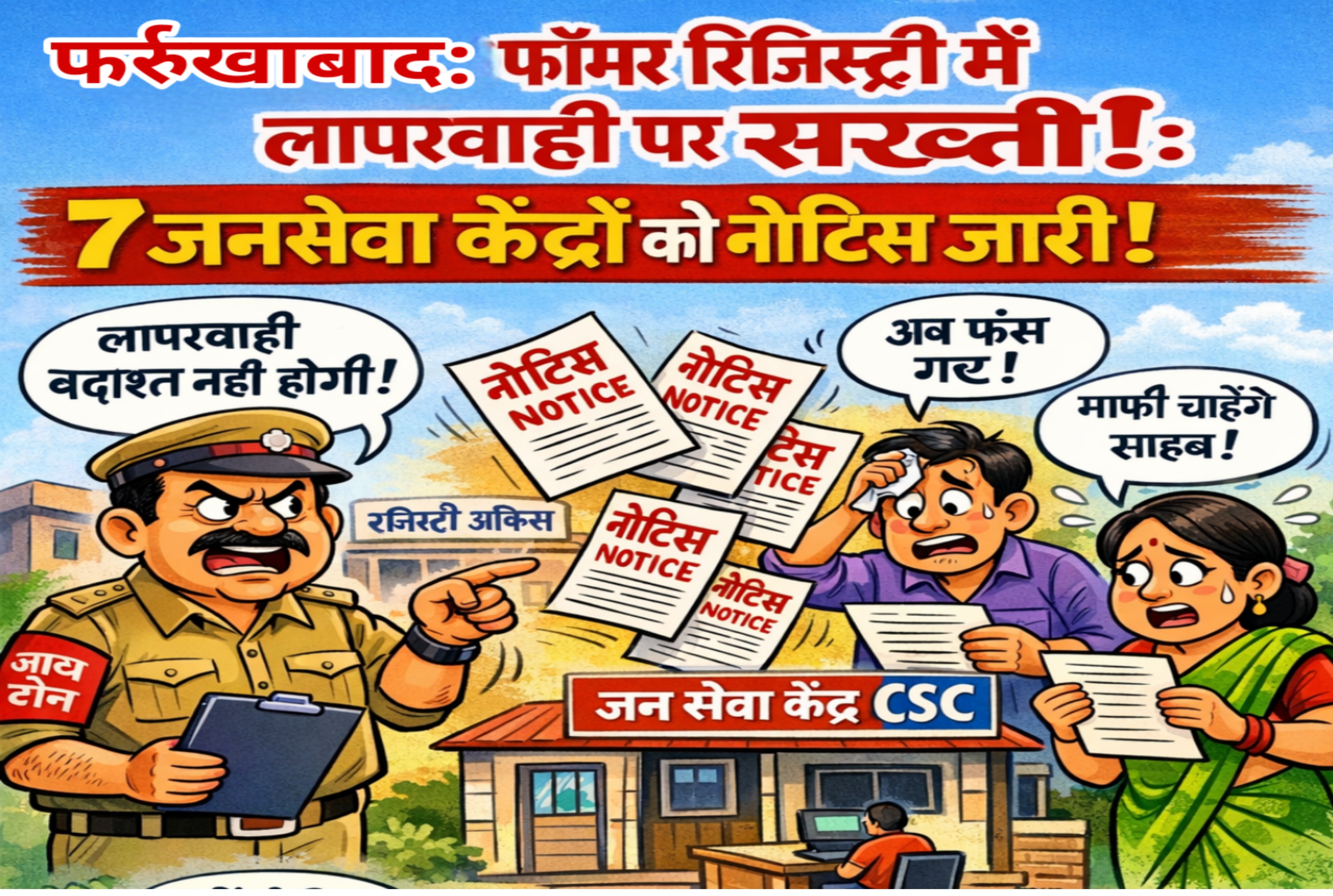 फर्रुखाबाद: फॉर्मर रजिस्ट्री में लापरवाही पर सख्ती: 7 जनसेवा केंद्रों को नोटिस जारी