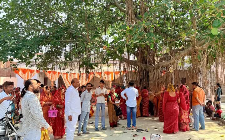 लखीमपुर खीरी : पति की लंबी आयु के लिए सुहागिनों ने की वट सावित्री पूजा