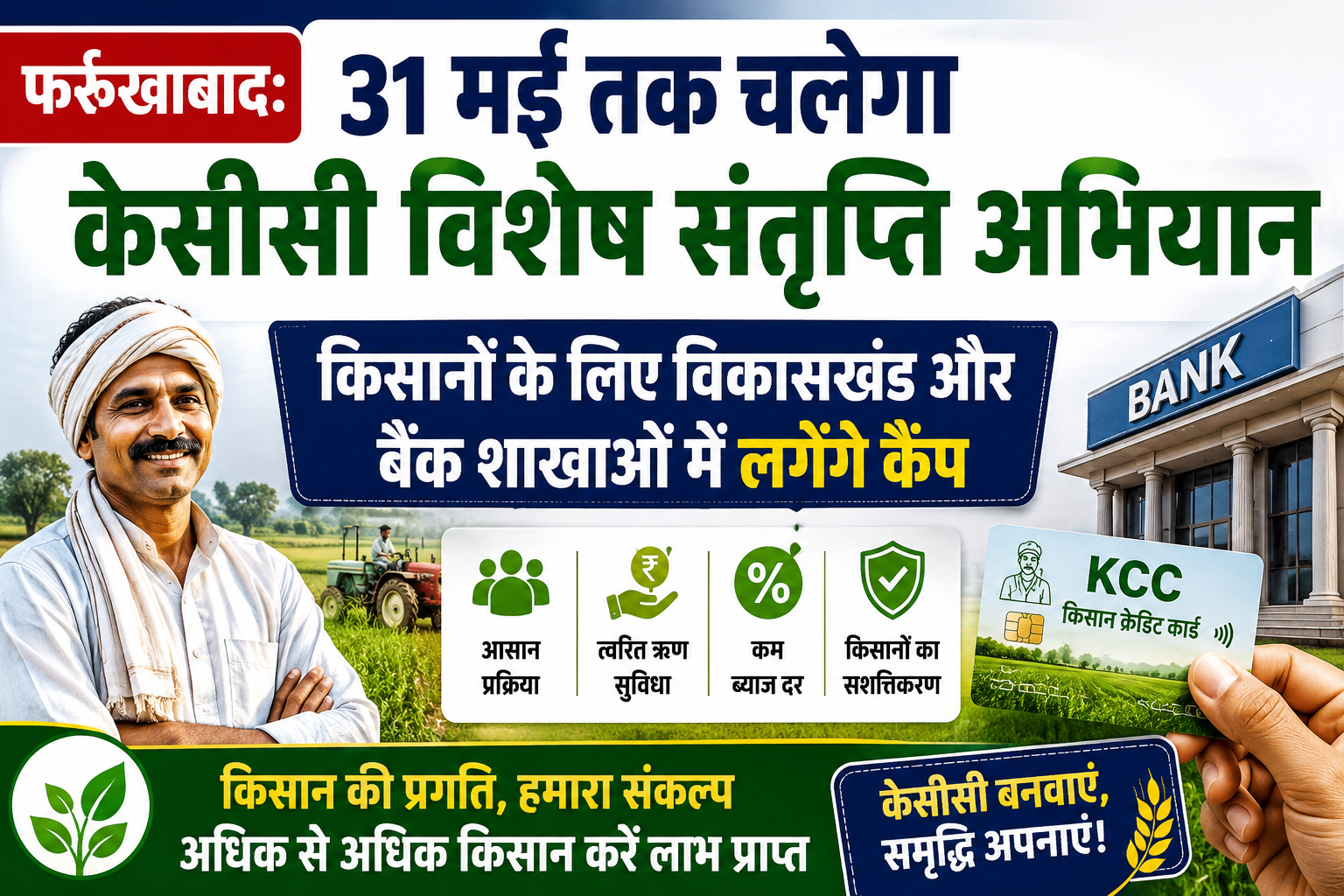 फर्रुखाबाद:31 मई तक चलेगा केसीसी विशेष संतृप्ति अभियान, किसानों के लिए विकासखंड और बैंक शाखाओं में लगेंगे कैंप