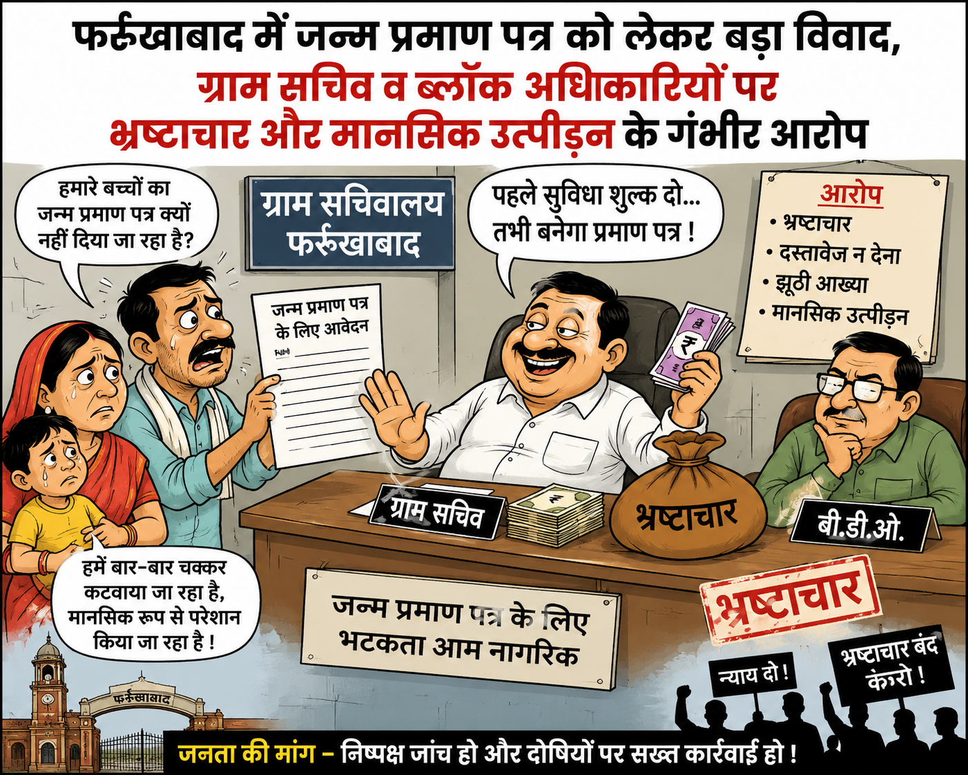 फर्रुखाबाद में जन्म प्रमाण पत्र को लेकर बड़ा विवाद, ग्राम सचिव व ब्लॉक अधिकारियों पर भ्रष्टाचार और मानसिक उत्पीड़न के गंभीर आरोप