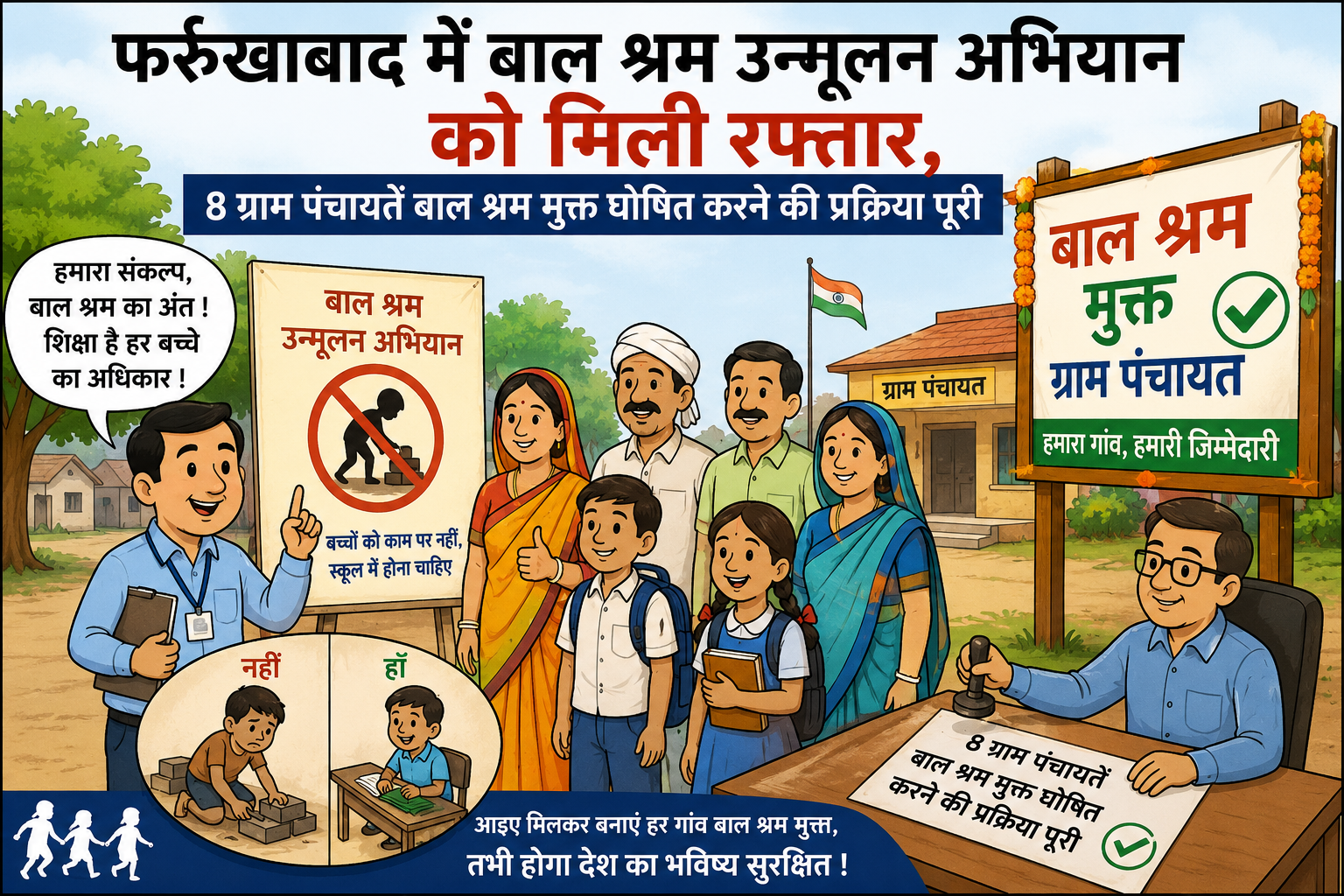 फर्रुखाबाद में बाल श्रम उन्मूलन अभियान को मिली रफ्तार, 8 ग्राम पंचायतें बाल श्रम मुक्त घोषित करने की प्रक्रिया पूरी