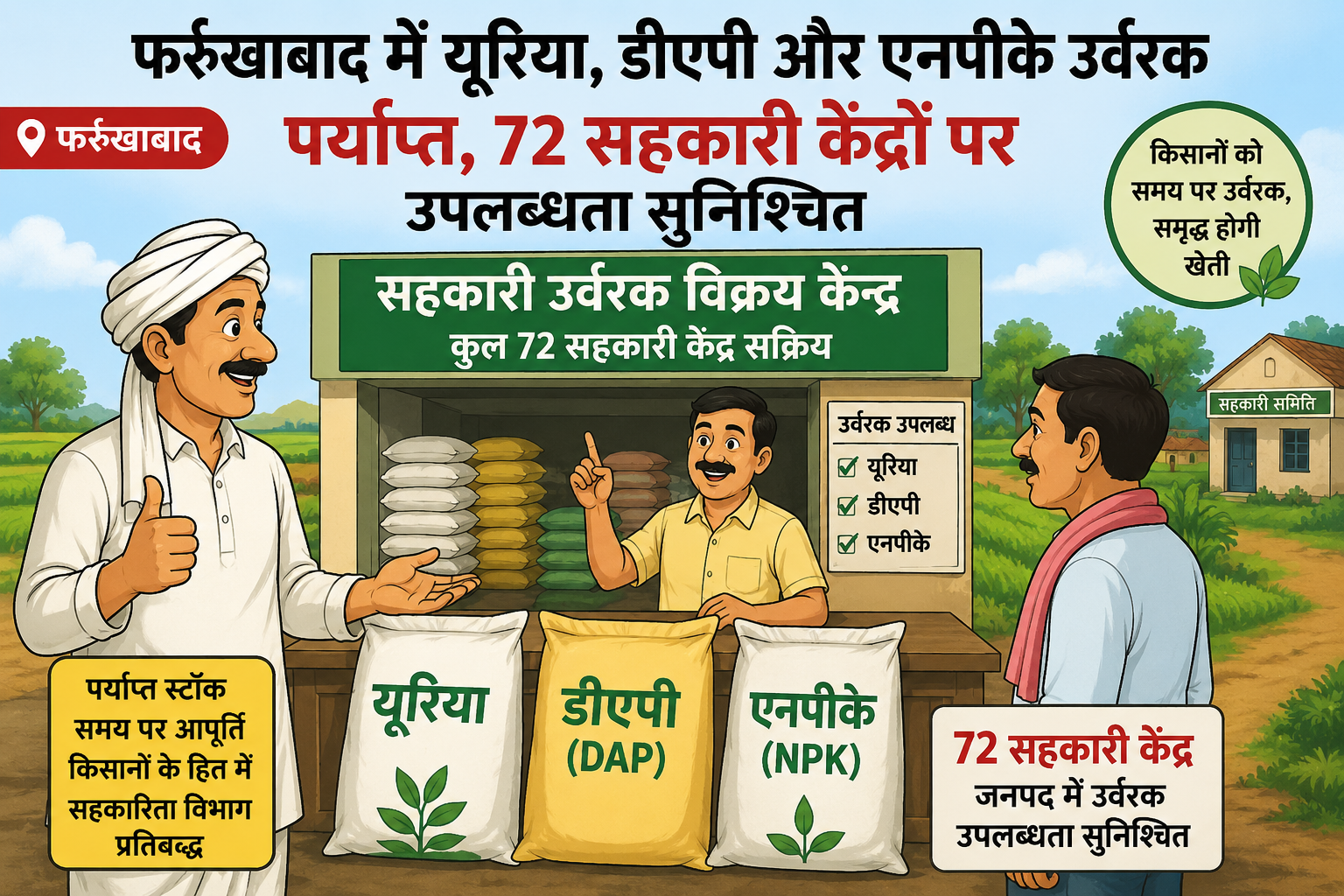 फर्रुखाबाद में यूरिया, डीएपी और एनपीके उर्वरक पर्याप्त, 72 सहकारी केंद्रों पर उपलब्धता सुनिश्चित