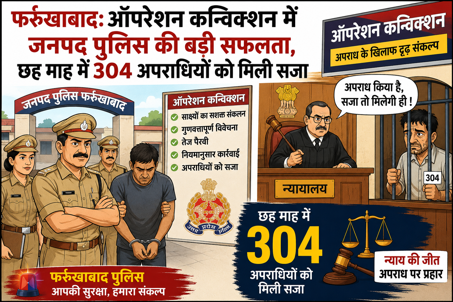 फर्रुखाबाद:ऑपरेशन कन्विक्शन में जनपद पुलिस की बड़ी सफलता, छह माह में 304 अपराधियों को मिली सजा