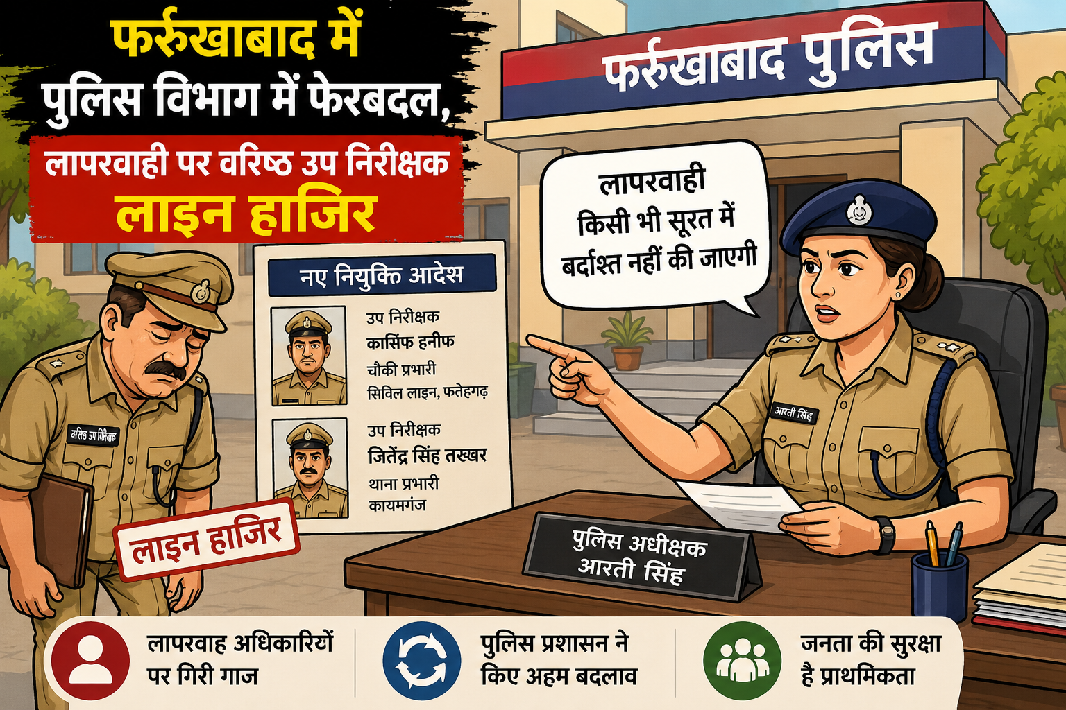 फर्रुखाबाद: में पुलिस विभाग में फेरबदल, लापरवाही पर वरिष्ठ उप निरीक्षक लाइन हाजिर