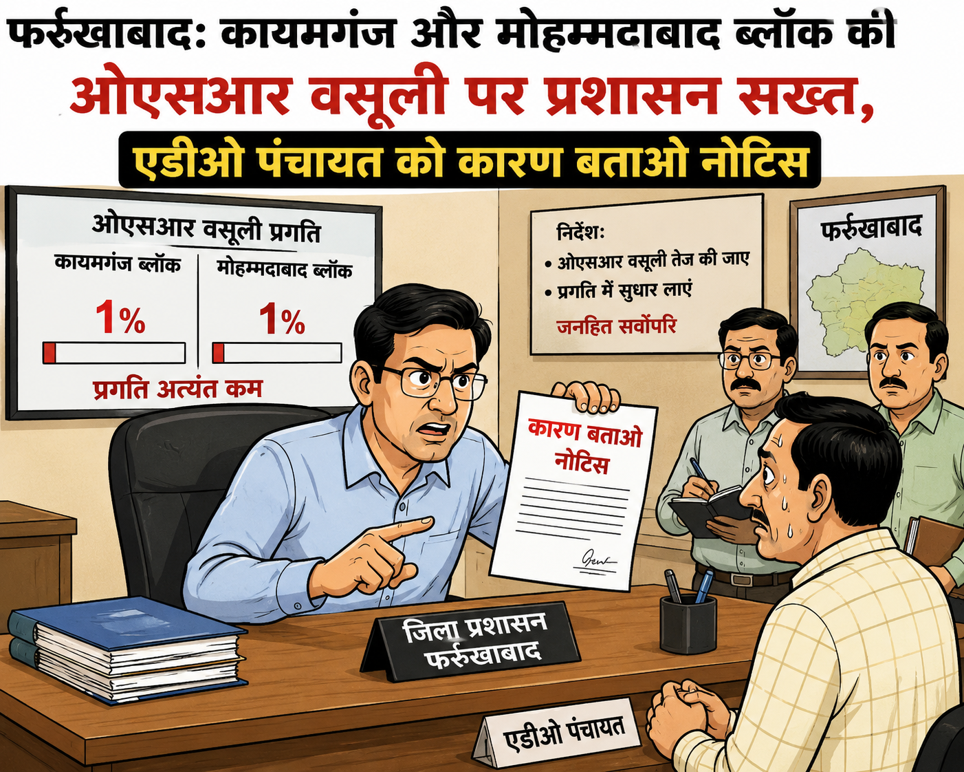 फर्रुखाबाद:कायमगंज और मोहम्मदाबाद ब्लॉक की ओएसआर वसूली पर प्रशासन सख्त, एडीओ पंचायत को कारण बताओ नोटिस