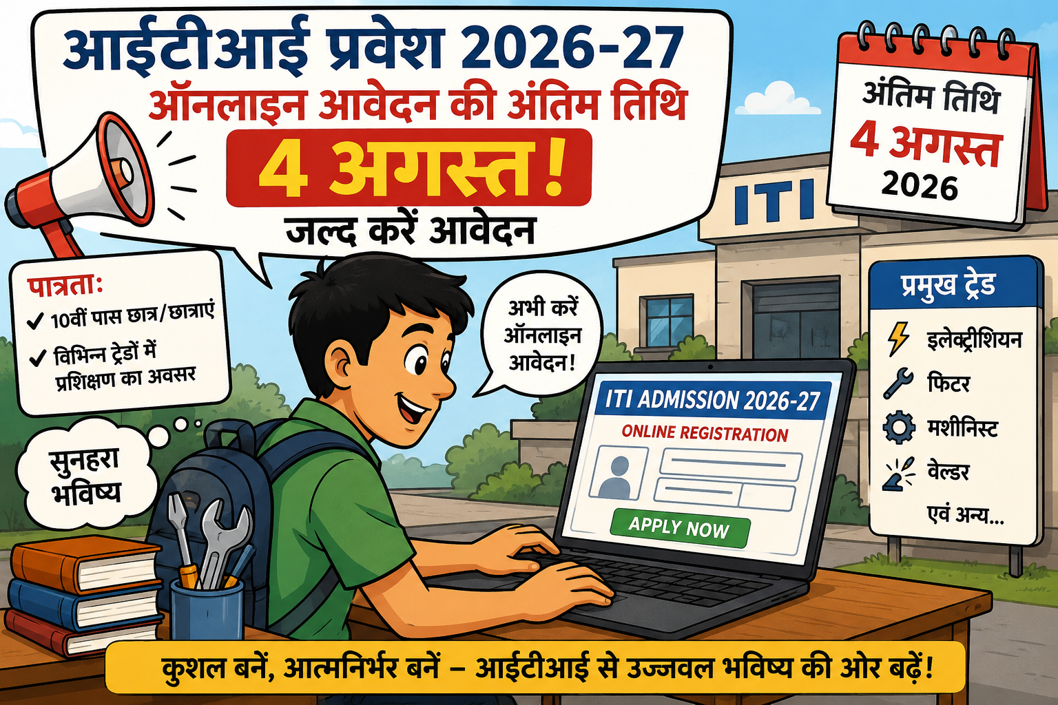 फर्रुखाबाद:आईटीआई प्रवेश 2026-27: ऑनलाइन आवेदन की अंतिम तिथि 4 अगस्त, जल्द करें आवेदन