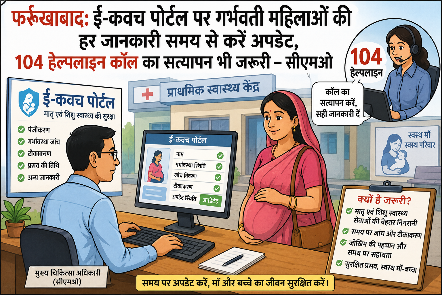 फर्रुखाबाद:ई-कवच पोर्टल पर गर्भवती महिलाओं की हर जानकारी समय से करें अपडेट, 104 हेल्पलाइन कॉल का सत्यापन भी जरूरी: सीएमओ