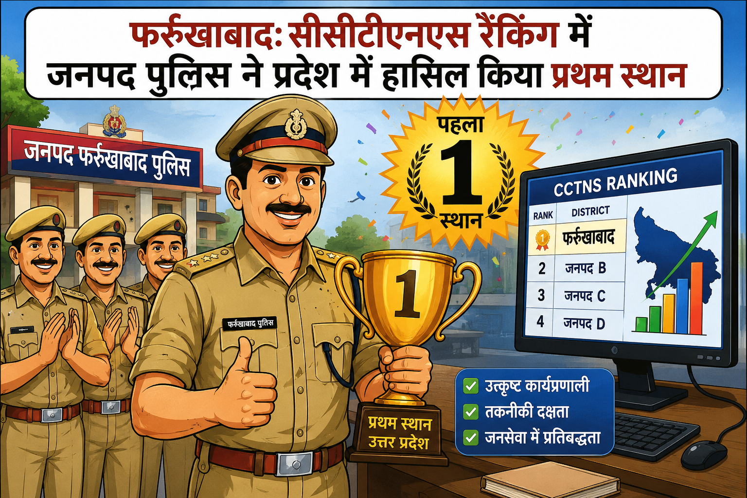 फर्रुखाबाद:सीसीटीएनएस रैंकिंग में जनपद पुलिस ने प्रदेश में हासिल किया प्रथम स्थान