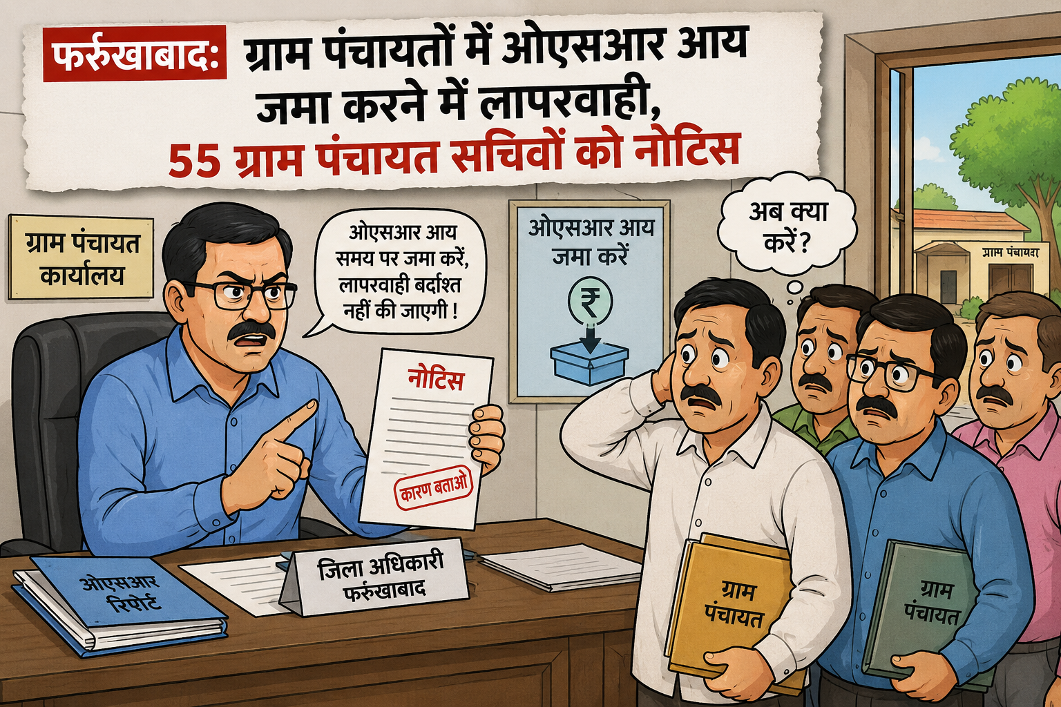 फर्रुखाबाद:ग्राम पंचायतों में ओएसआर आय जमा करने में लापरवाही, 55 ग्राम पंचायत सचिवों को नोटिस
