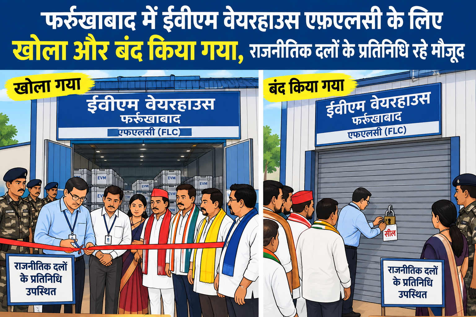 फर्रुखाबाद में ईवीएम वेयरहाउस एफएलसी के लिए खोला और बंद किया गया, राजनीतिक दलों के प्रतिनिधि रहे मौजूद
