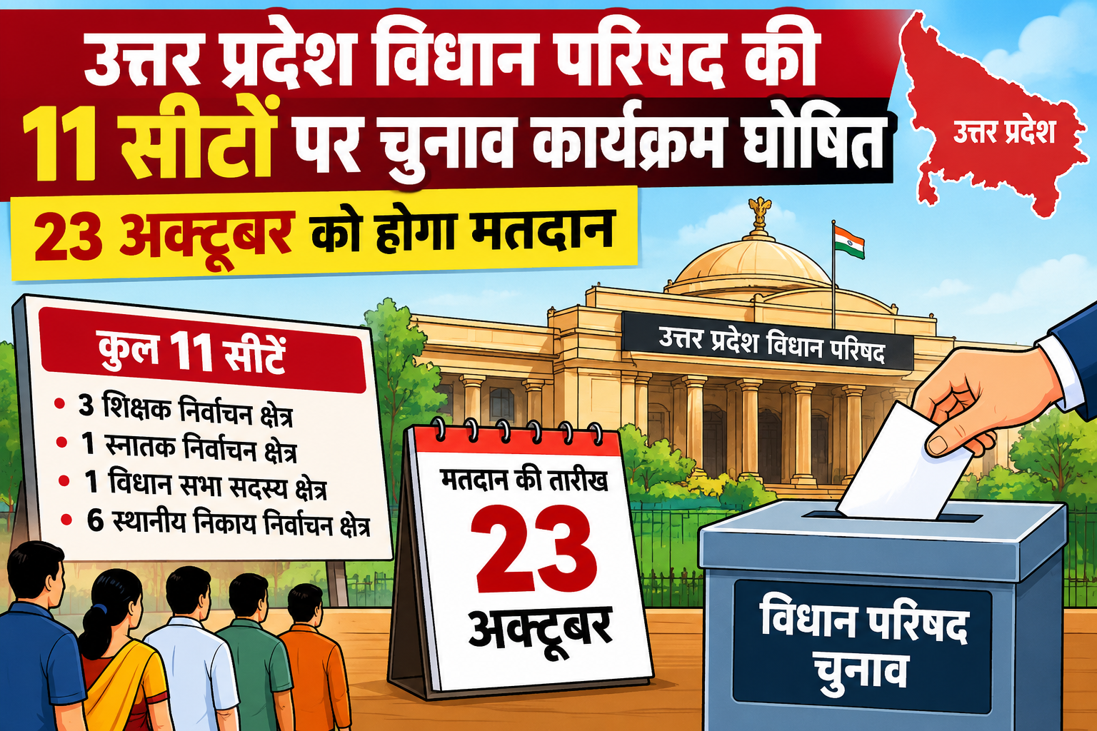 उत्तर प्रदेश विधान परिषद की 11 सीटों पर चुनाव कार्यक्रम घोषित, 23 अक्टूबर को होगा मतदान