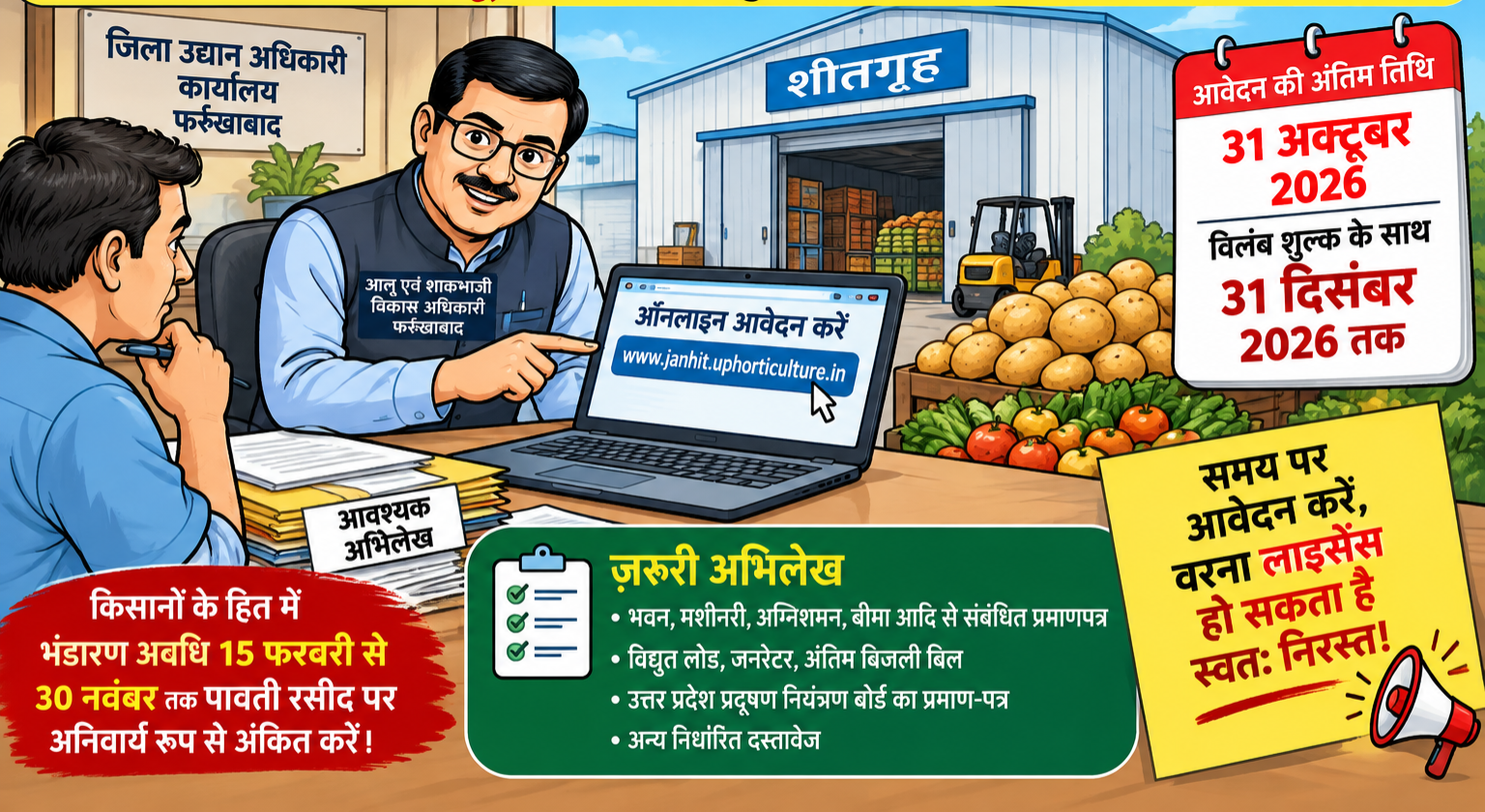 फर्रुखाबाद: निजी शीतगृहों के लाइसेंस नवीनीकरण की अंतिम तिथि 31 अक्टूबर, विलंब शुल्क के साथ 31 दिसंबर तक मौका