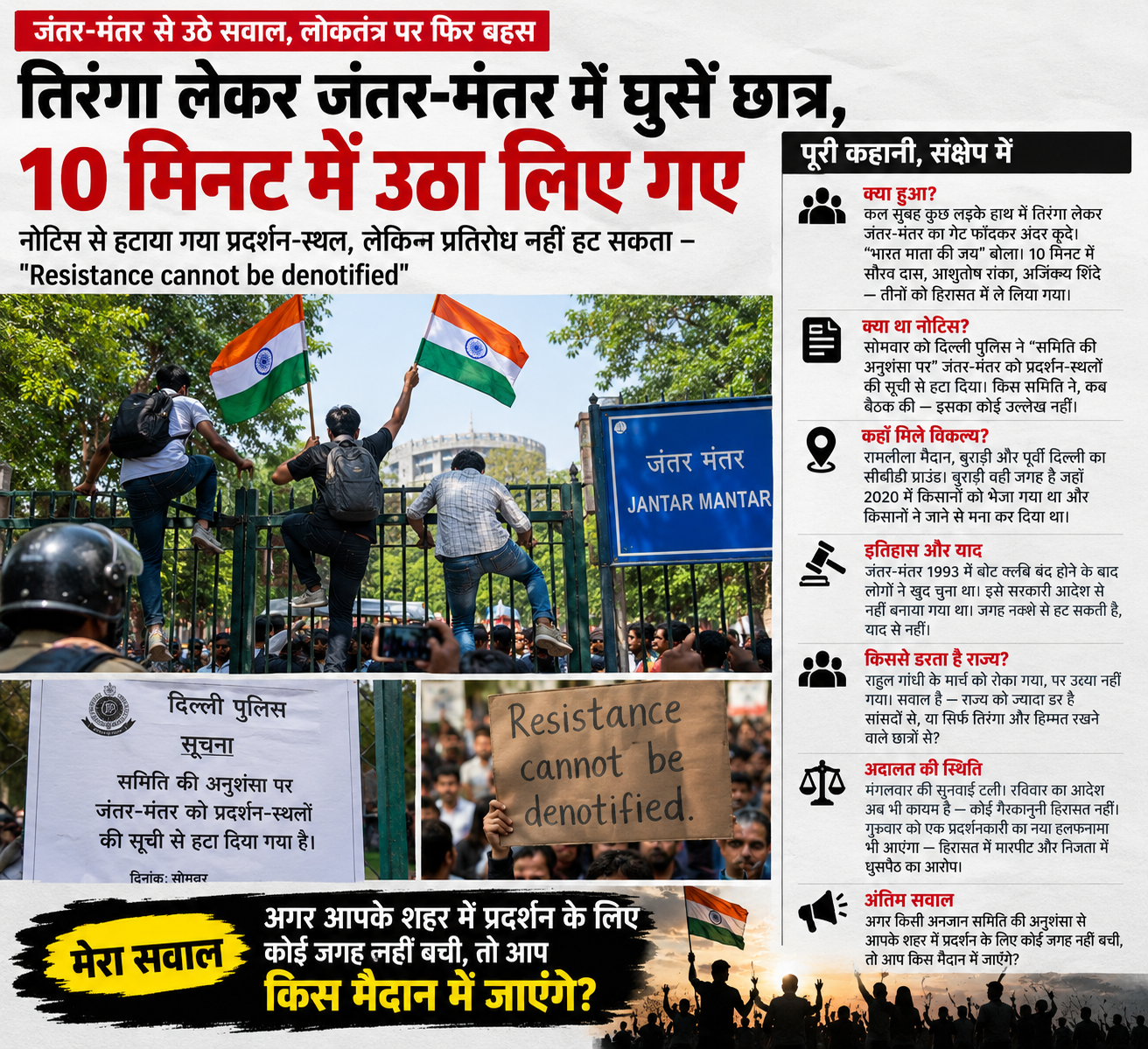 जंतर-मंतर से हटाया प्रदर्शन स्थल का दर्जा, लोकतांत्रिक विरोध पर नई बहस