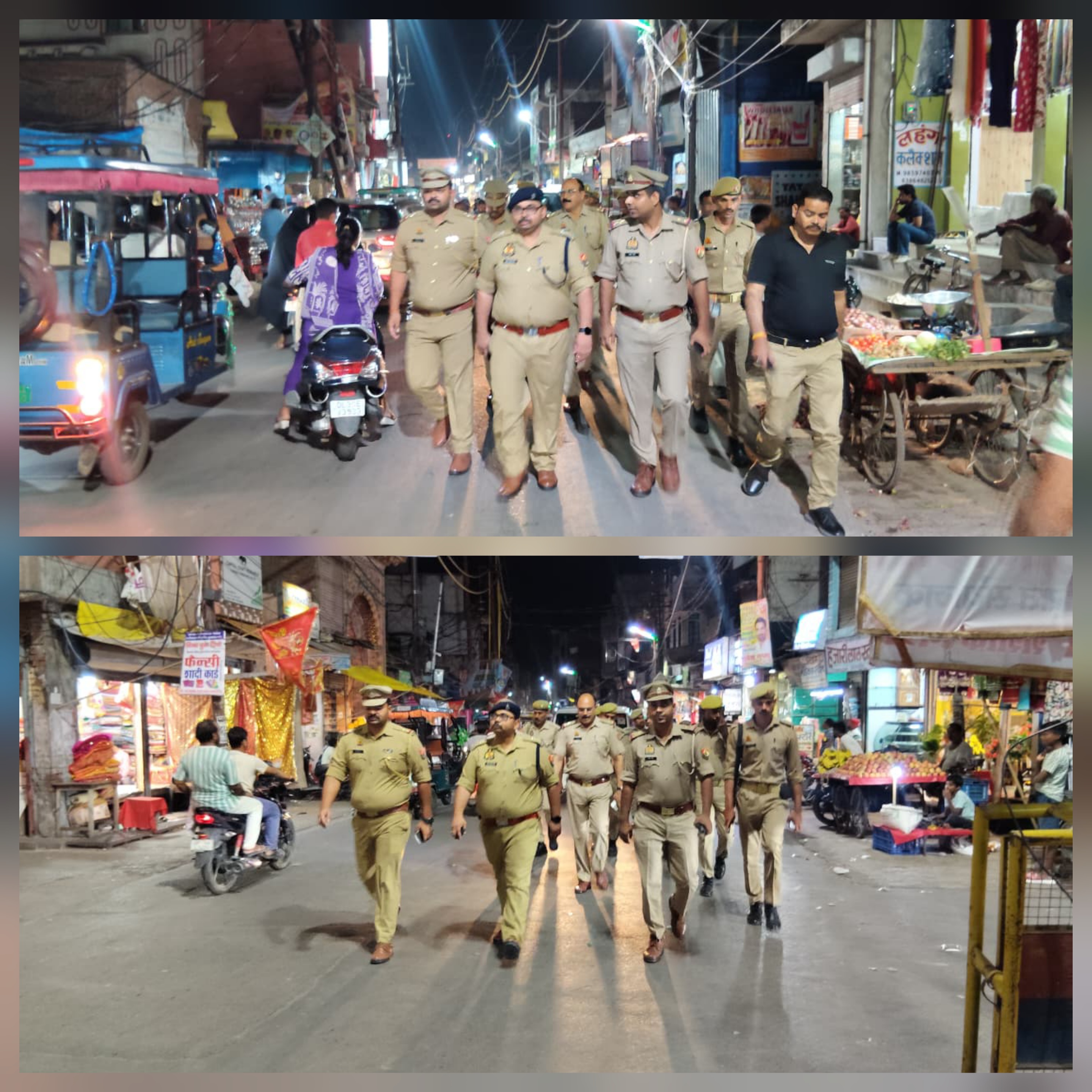 फर्रुखाबाद -  अपर पुलिस अधीक्षक फतेहगढ़ द्वारा कानून-व्यवस्था बनाए रखने हेतु फर्रुखाबाद व मऊदरवाजा क्षेत्र में पैदल गश्त
