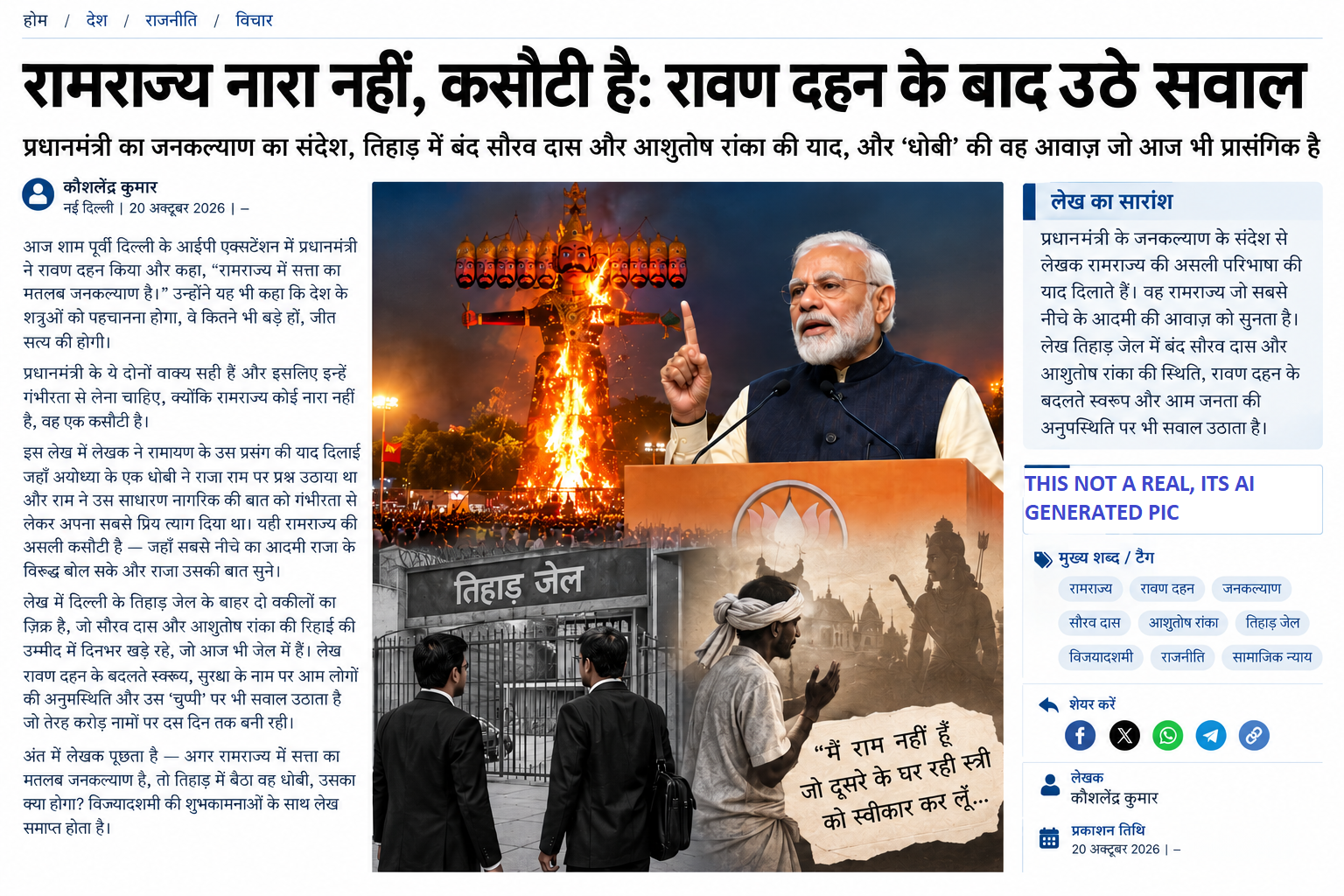 रामराज्य नारा नहीं, कसौटी है: रावण दहन के बाद उठे स